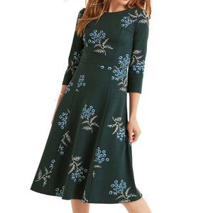 Boden Nancy Emerald Green Floral Ponte Dress 3/4 Sleeve 8R